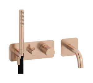 Настенный смеситель для ванной на дивертером и душевым гарнитуром. WE ARE IB ga398sr Brushed Rose Gold Gatsby