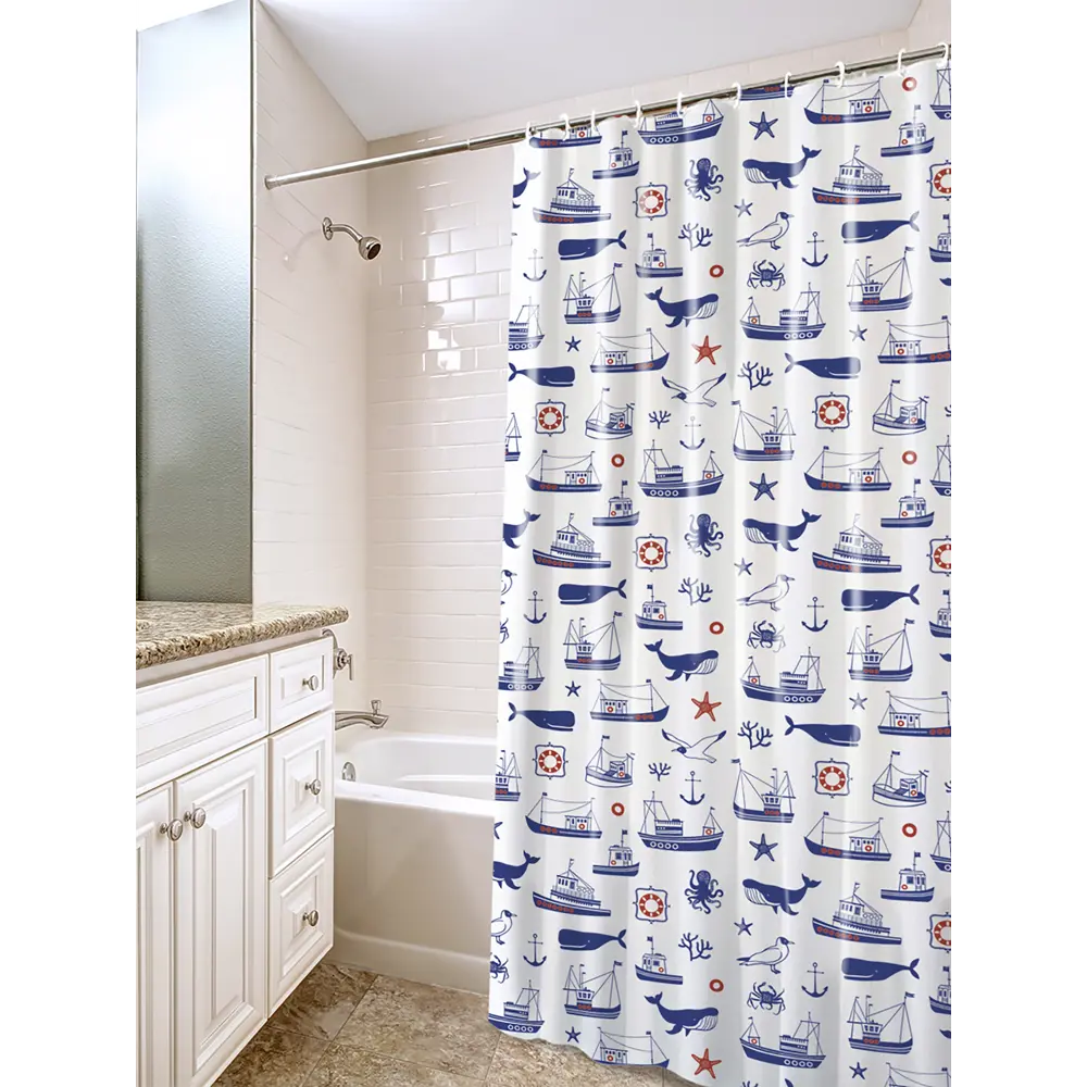 Штора для ванны Вилина Гавань с кольцами 180x180 см, полиэтилен, цвет белый Штора из полиэтилена STLM-2124816