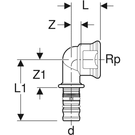 612.257.00.5 Переходный угольник Geberit Mepla 90°, с внутренней резьбой Geberit  - Вид №2