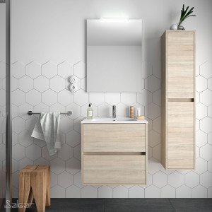 85035 SALGAR Комплект мебели для ванной NOJA 700 OAK CALEDONIA + Раковина + Зеркало + Свет Дуб Каледония