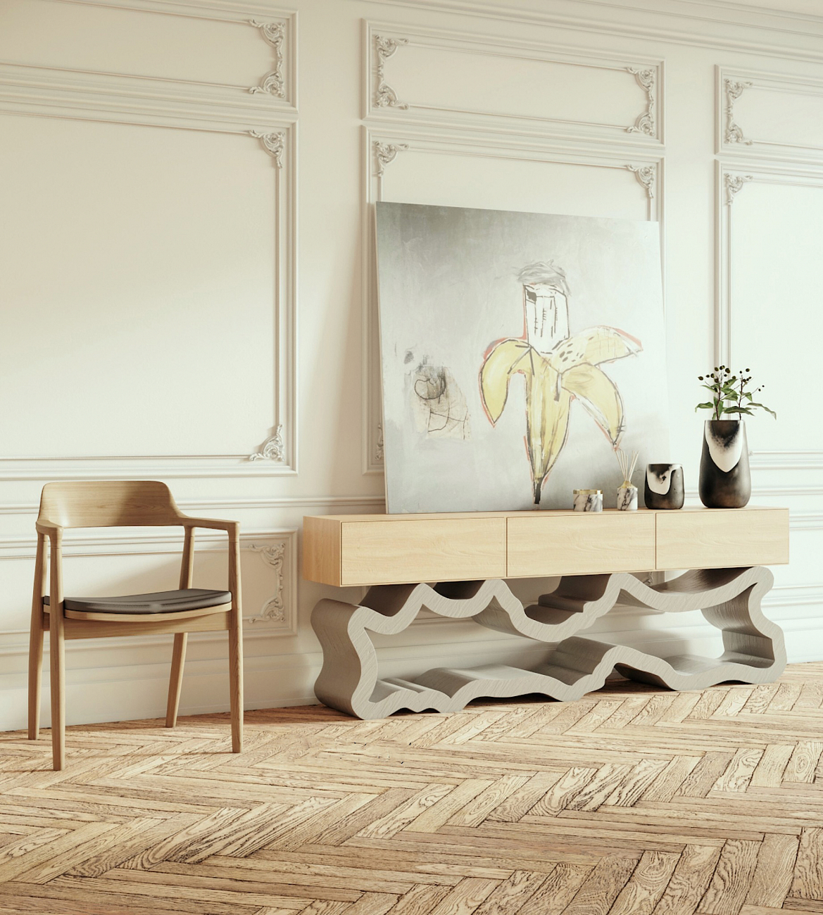 Тумба под телевизор дизайнерская орех, изножье зеленое с текстурой "Эклер" от Odingeniy ODINGENIY  178415 Зеленый;коричневый  - Вид №5