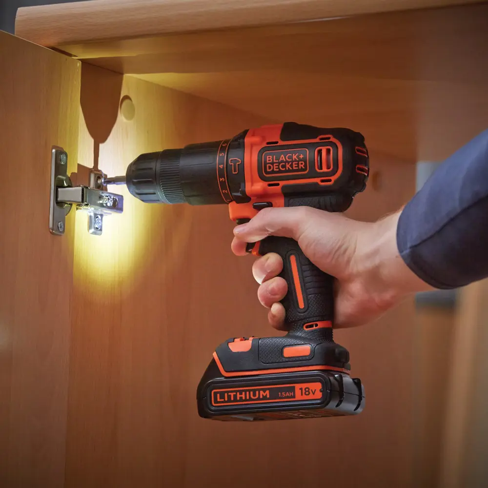 Дрель-шуруповерт аккумуляторная ударная Black&Decker BDCHD18KBQW, 18 В Li-ion 2x1.5 Ач BLACK + DECKER STLM-2094937 - Вид №11