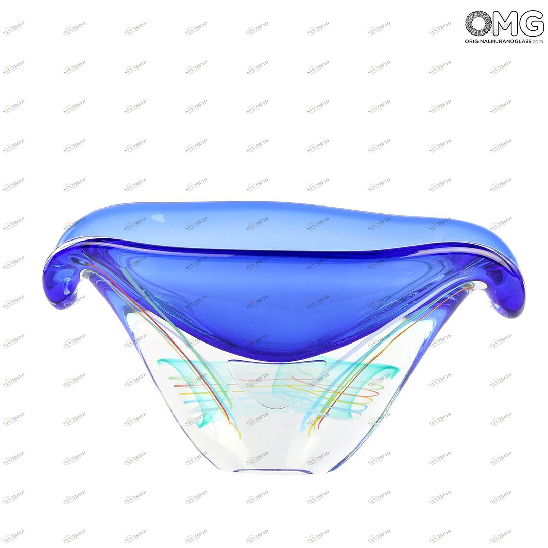 4518 ORIGINALMURANOGLASS Ваза-чаша Мыльный пузырь - сине-зелёная - Сатурн - соммерсо - муранское стекло OMG 14 см 