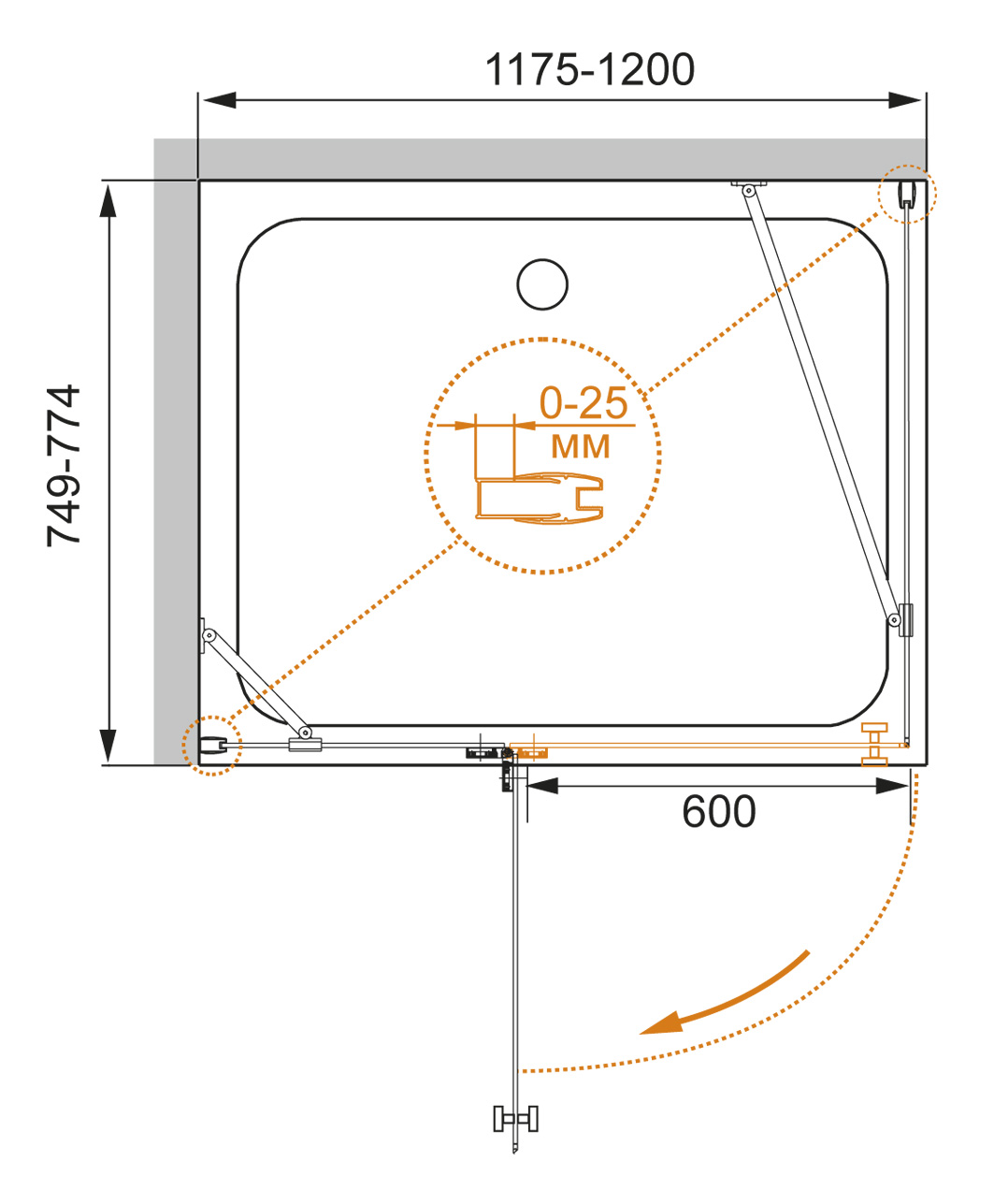 Душевой уголок CEZARES CRYSTAL-S-AH-1-120/80-C-Cr-R - Вид №1