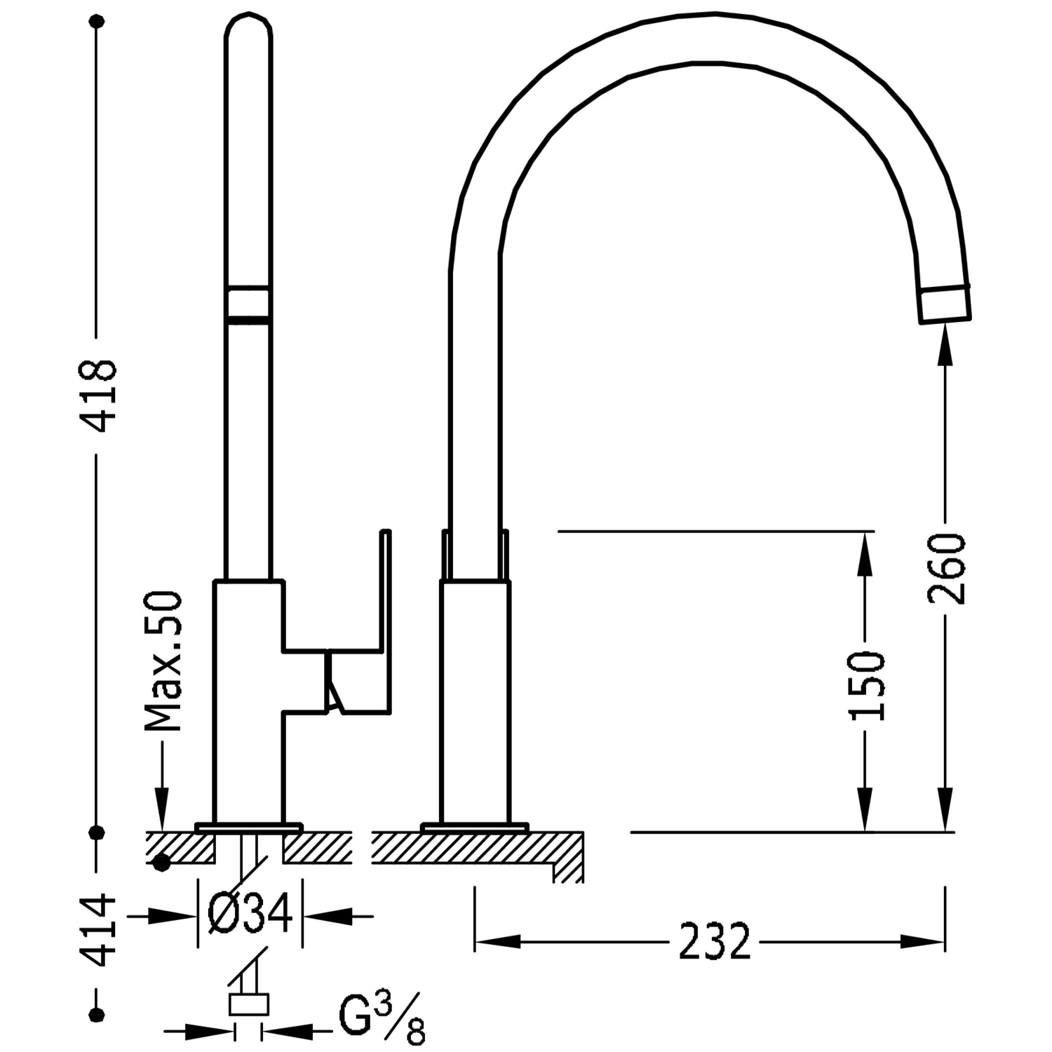 Смеситель для умывальника LOFT XXL с одной ручкой и боковым рычагом-20020506OM TRES  - Вид №1