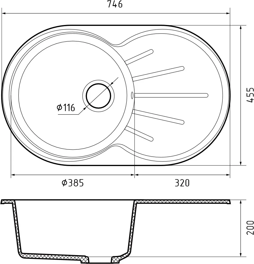 Кухонная мойка Искусственный камень RONDO S546 GranFest R-750L-S546 - Вид №1