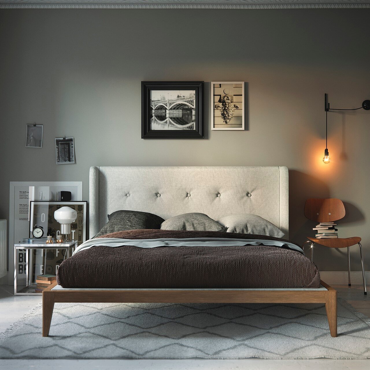 Кровать двуспальная с мягким изголовьем 160x200 светло-серая Fly soft new BRAGIN DESIGN ДИЗАЙНЕРСКИЕ 256421 Коричневый;серый  - Вид №3