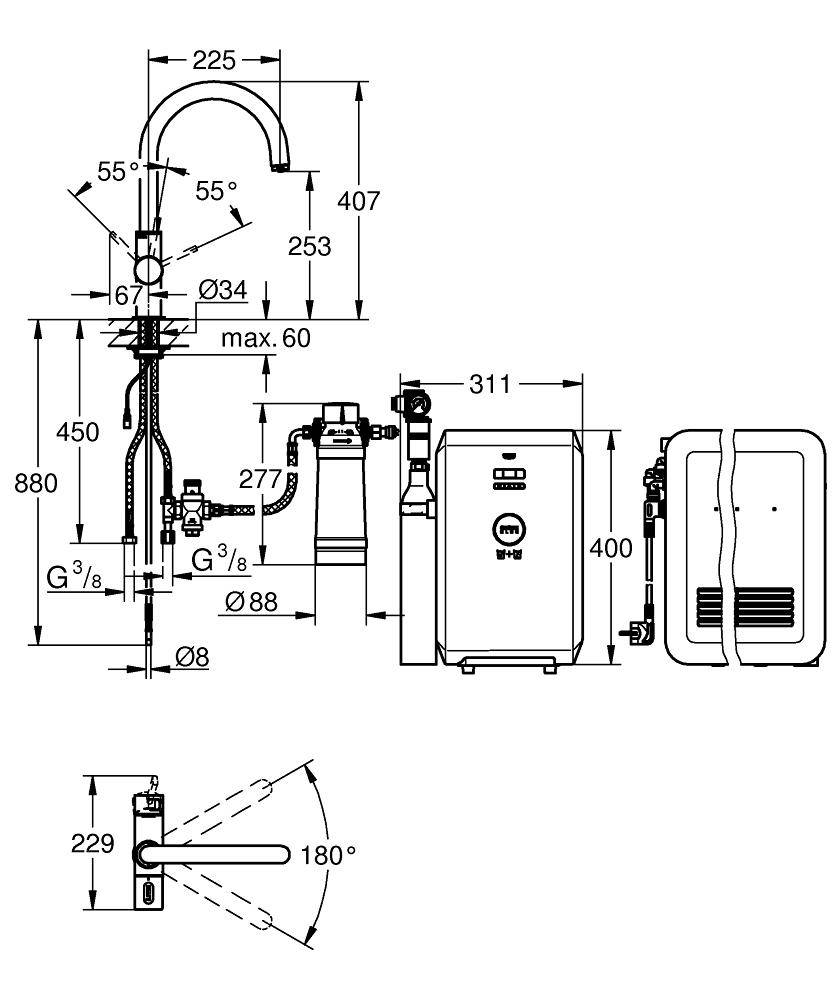 31323001 Комплект со смесителем для кухни Grohe GROHE Blue хром - Вид №1