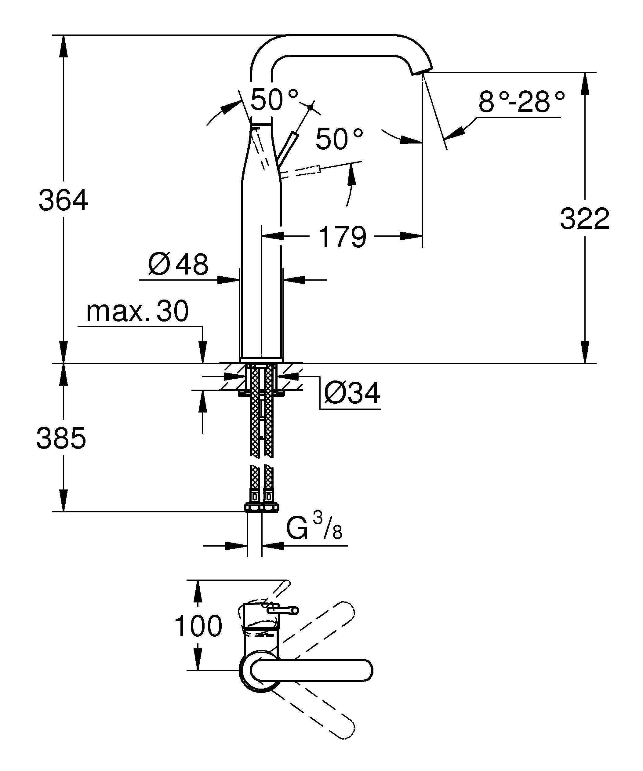 Смеситель для свободностоящей раковины GROHE Essence New, U-излив, суперсталь (32901DC1) - Вид №1