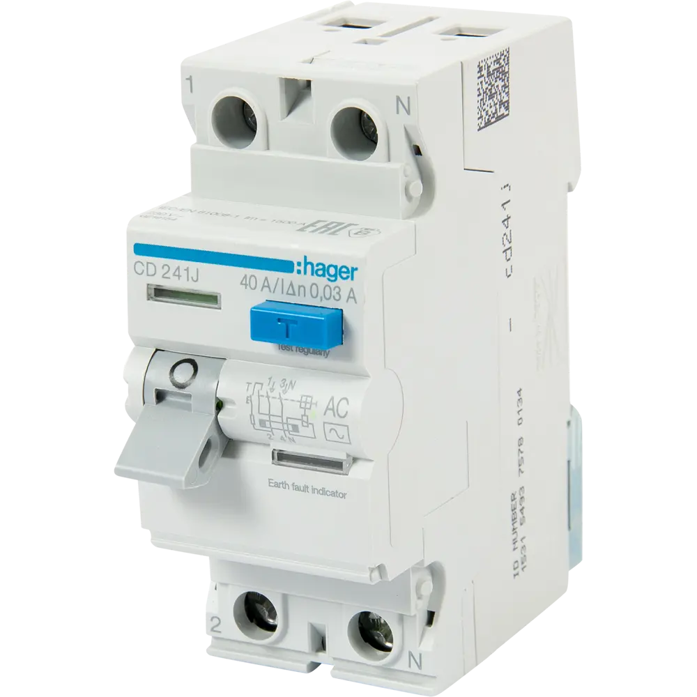 УЗО Hager CD241J 1P N 40 А 30 мА 6 кА AC STLM-2065639