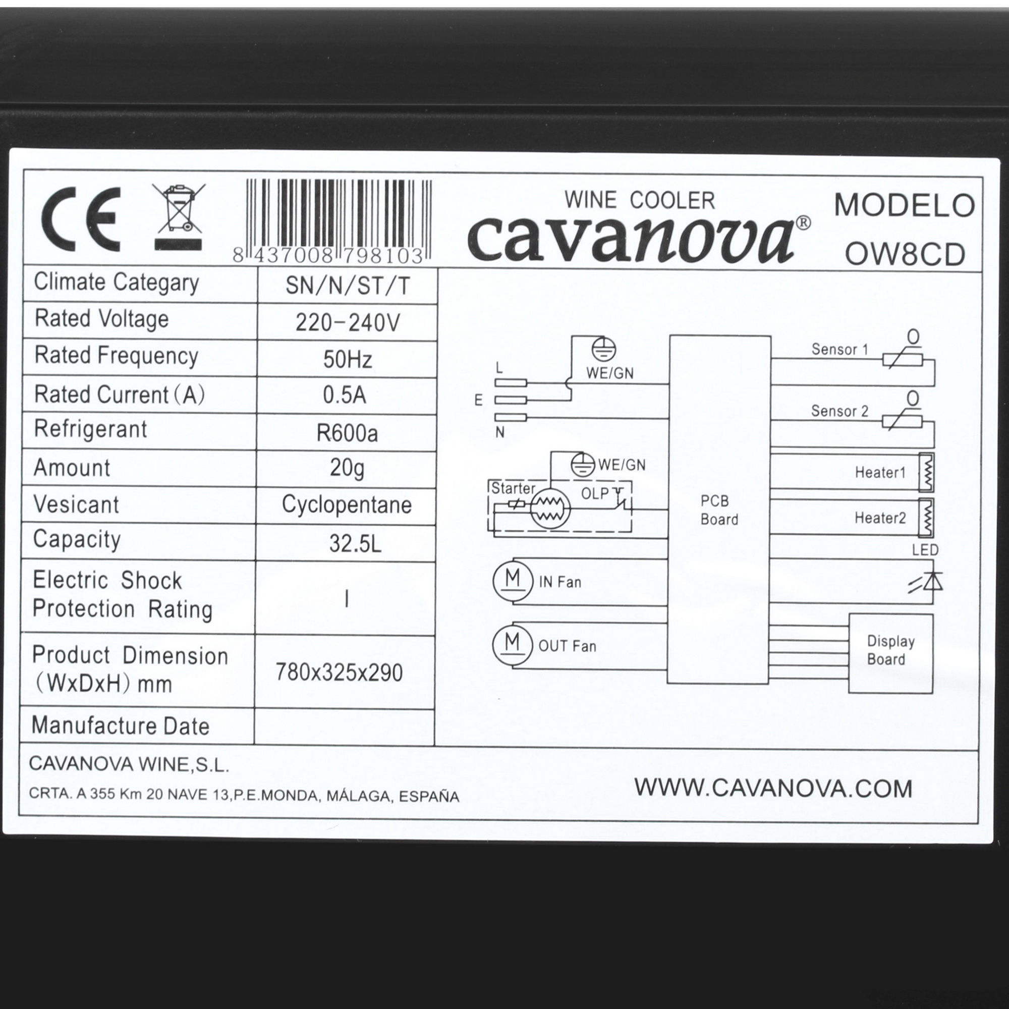 8192695 Винный шкаф Cavanova OW8CD черный STDN-0006950 - Вид №6
