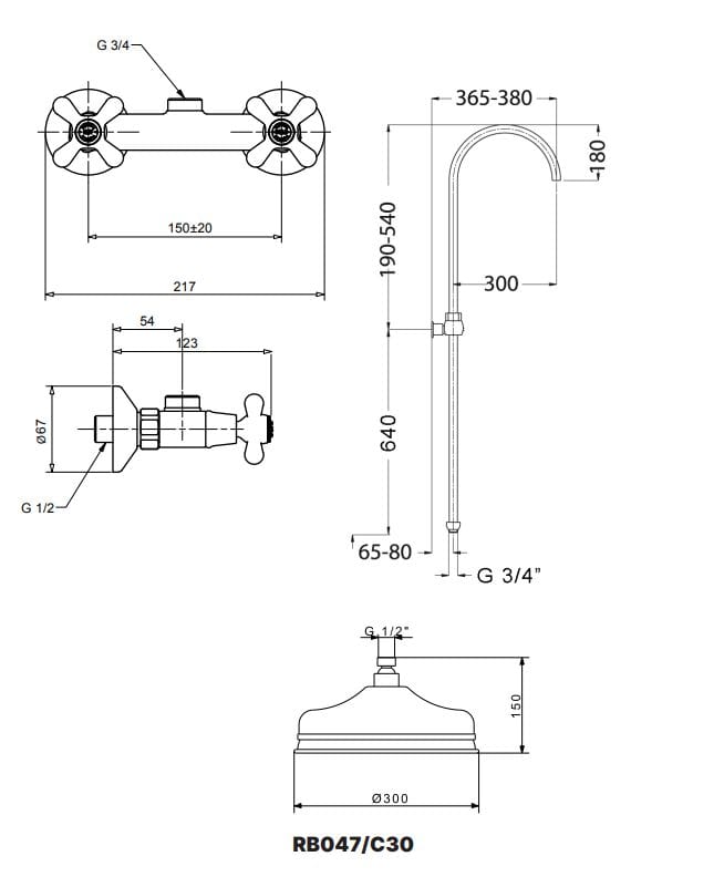 Настенная душевая колонна с душем и ручным душем Gaia Mobili Complements ARCH-00109214 - Вид №2
