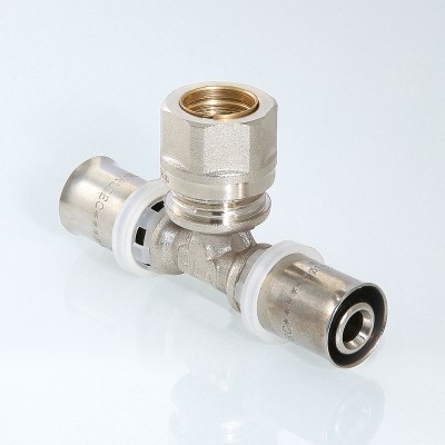 VTm.233.I.161516 Пресс-фитинг – тройник с переходом на обжимное соединение Valtec 16 x 15 x 16 мм  - Вид №1