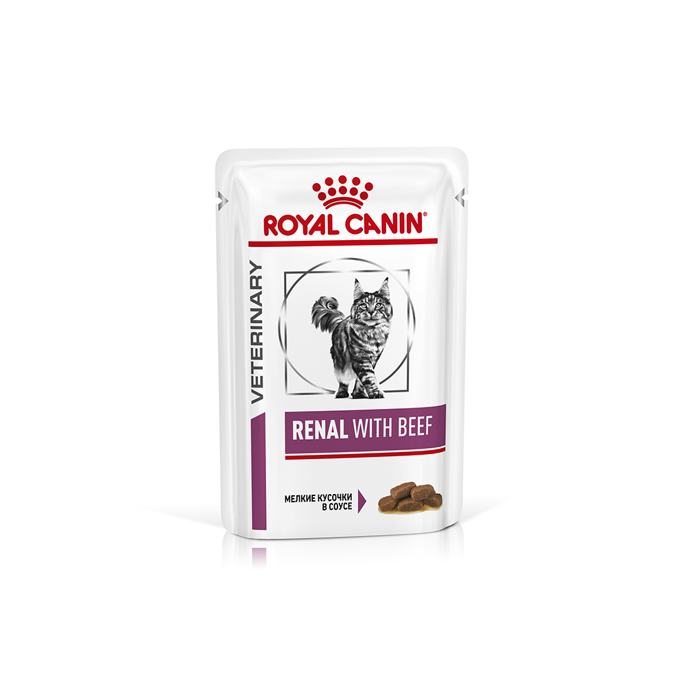 ПР0053549 Корм для кошек Vet Diet Renal при почечной недостаточности, говядина пауч 85г ROYAL CANIN 