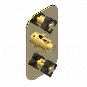 U6D-5400BE Накладка с ручкой регулировки температуры и двумя маховиками для термостатического смесителя 5400AE Thg-paris Pétale de Cristal, черный хрусталь Золото