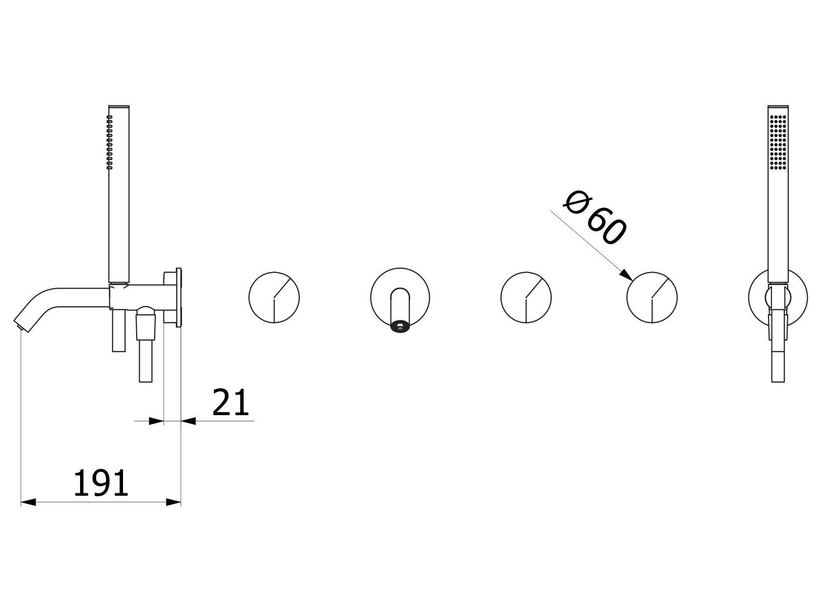 Настенный смеситель для ванны с 5 отверстиями из нержавеющей стали с ручным душем IB торт ARCH-00002974 - Вид №2