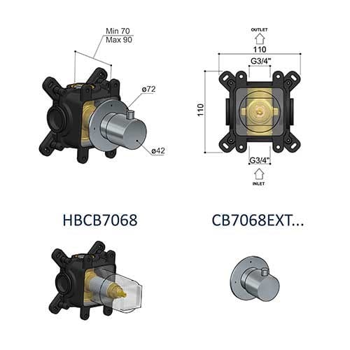 Латунный встраиваемый однорычажный смеситель для душа Hotbath Cobber ARCH-00123770 - Вид №4