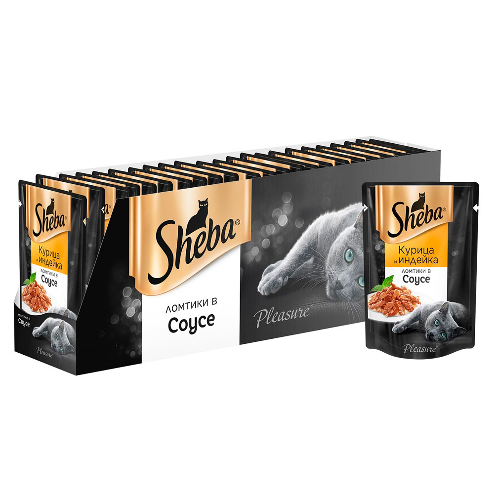 Т0033152*24 Корм для кошек Pleasure ломтики в соусе курица и индейка конс. пауч 85г (упаковка - 24 шт) SHEBA 