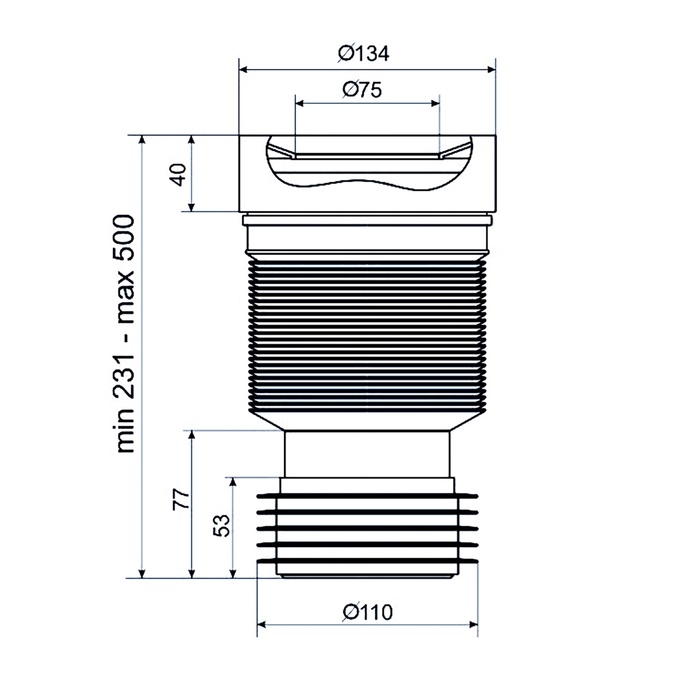 Гофра для унитаза D110мм 231-500мм К828 АНИ пласт 7180 - Вид №1