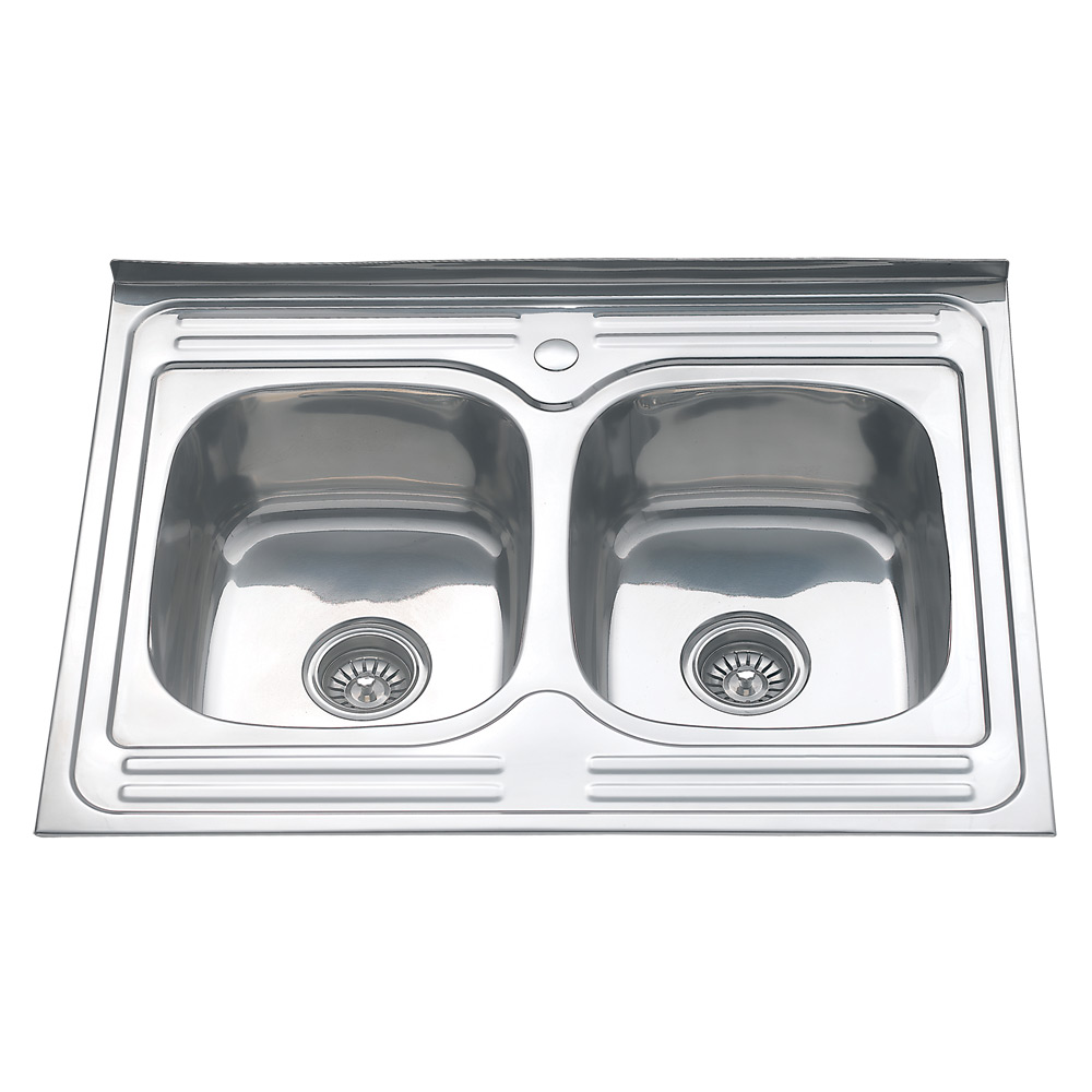 Мойка 8060SP MELANA 0,8/180 SS304 2-я чаша накладная прямоугольная с сифоном (256 *7) 256*7