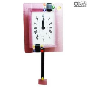 1264 ORIGINALMURANOGLASS Настенные часы с маятником Розовая муррина- маленькие - муранское стекло 14 см