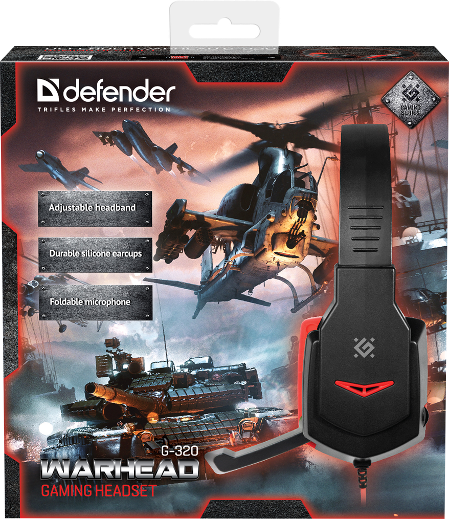 64033 игровая гарнитура warhead g-320 черный+красный, кабель 1.8 м Defender Santreyd  - Вид №5