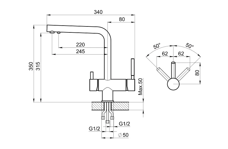 2305, ЧЕРНЫЙ, СМЕСИТЕЛЬ КУХОННЫЙ GRANULA 2305-ST129 - Вид №2