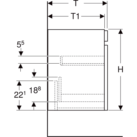 501.904.01.1 Шкафчик для раковины Geberit Renova Plan, с одним выдвижным ящиком и одним внутренним выдвижным ящиком Geberit  - Вид №4