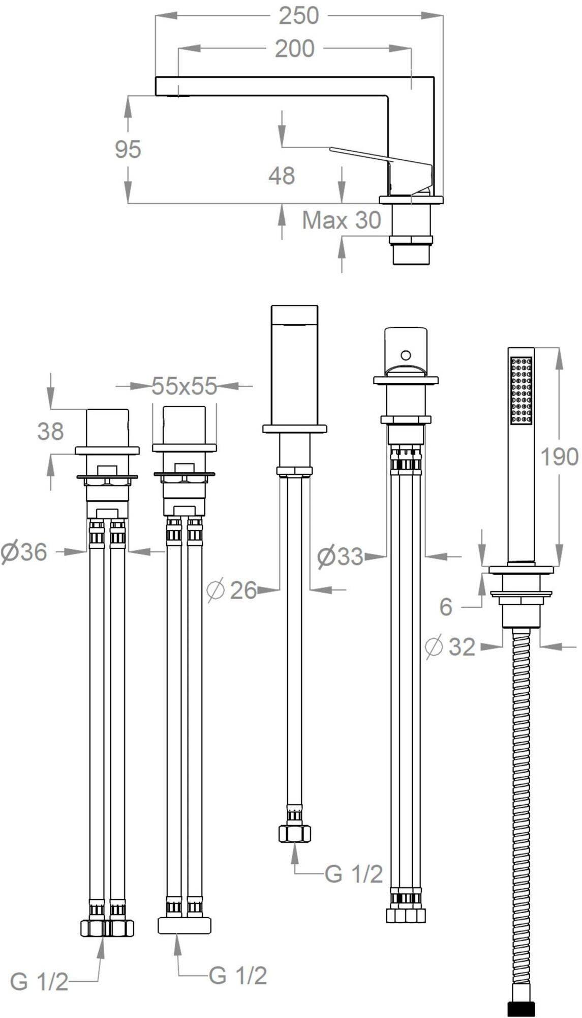 Fir Italia Смеситель из латуни на 5 отверстий с ручным душем Doda 67 6731404 - Вид №1