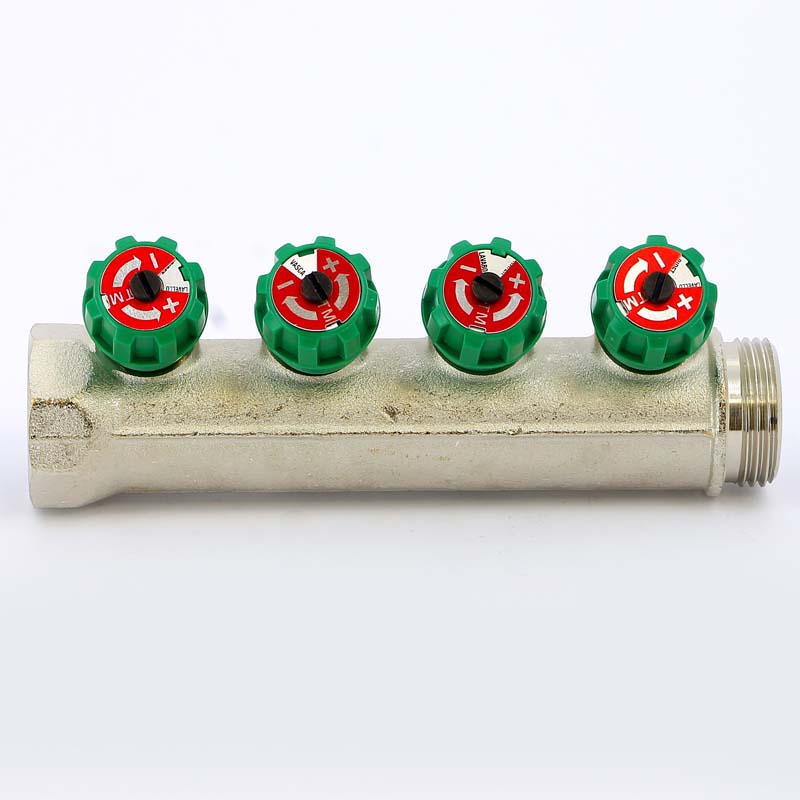 Коллектор НВ 1" с вентилями никелированный TIEMME 4 выхода 1/2"Н 36мм 1840004