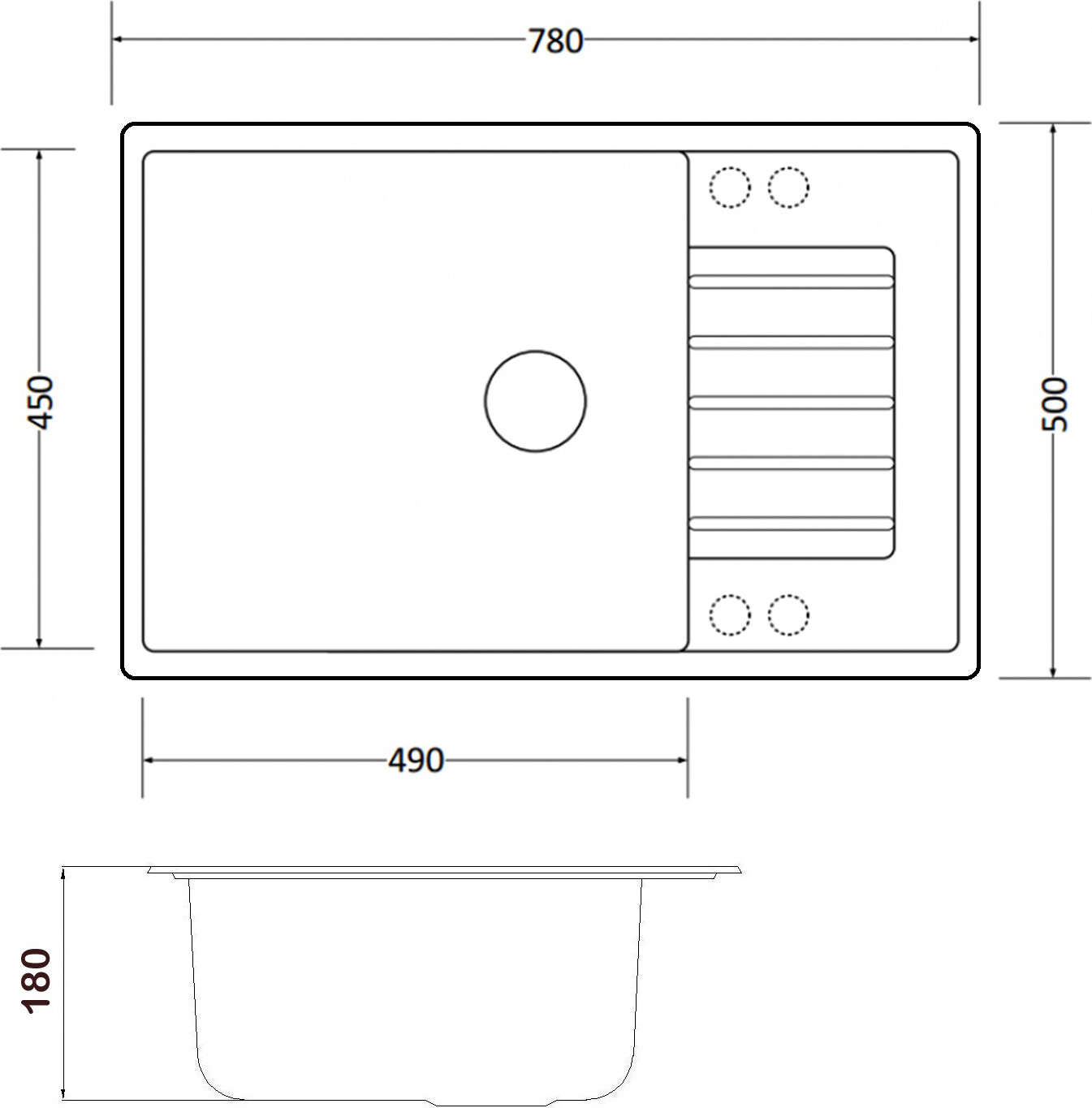 Мойка кухонная ZorG Granit GR 780 BLACK BRONZE из искусственного гранита, графит/бронза - Вид №1