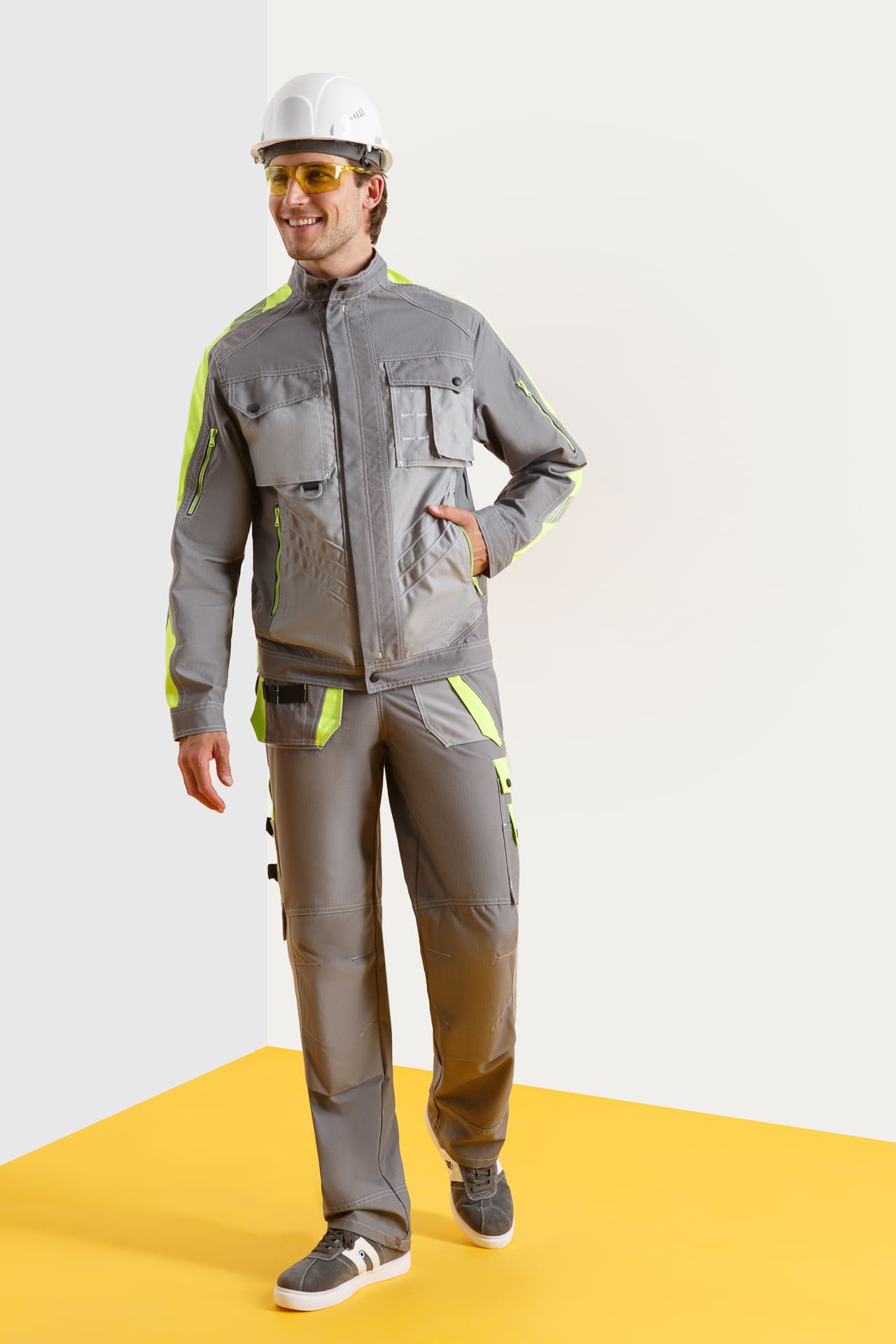 68818 Костюм "Прогресс" темно-серый светло-серый с лимонным  Летняя спецодежда  размер 52-54/182-188  - Вид №8