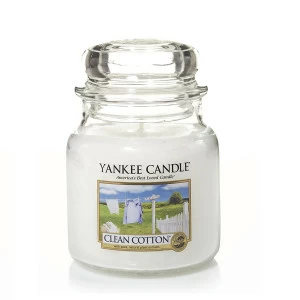 Свеча средняя в стеклянной банке "Чистый хлопок" Clean Cotton 411 гр 65-90 часов YANKEE CANDLE  268029 Белый