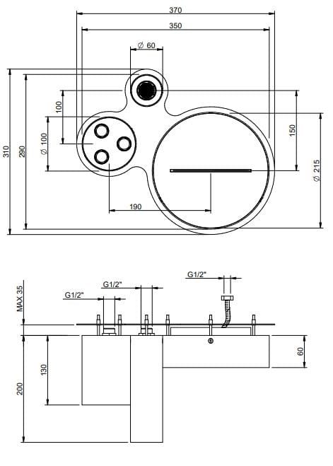 Круглая потолочная душевая головка из нержавеющей стали Rubinetterie Treemme Watertube ARCH-00131902 - Вид №2