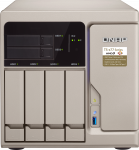 TS-677-1600-8G Enterprise 6-bay nas (4x 2.5"/3.5" sata hdd/ssd + 2x 2.5" sata ssd + 2x m.2 sata ssd slot), amd ryzen 5 1600 6-core/12-thread 3.2 ghz (up to 3.6 ghz), 8gb ddr4 ram (2 x 4 gb) up to 64gb ram(4 x 16 gb), 4xgbe lan QNAP