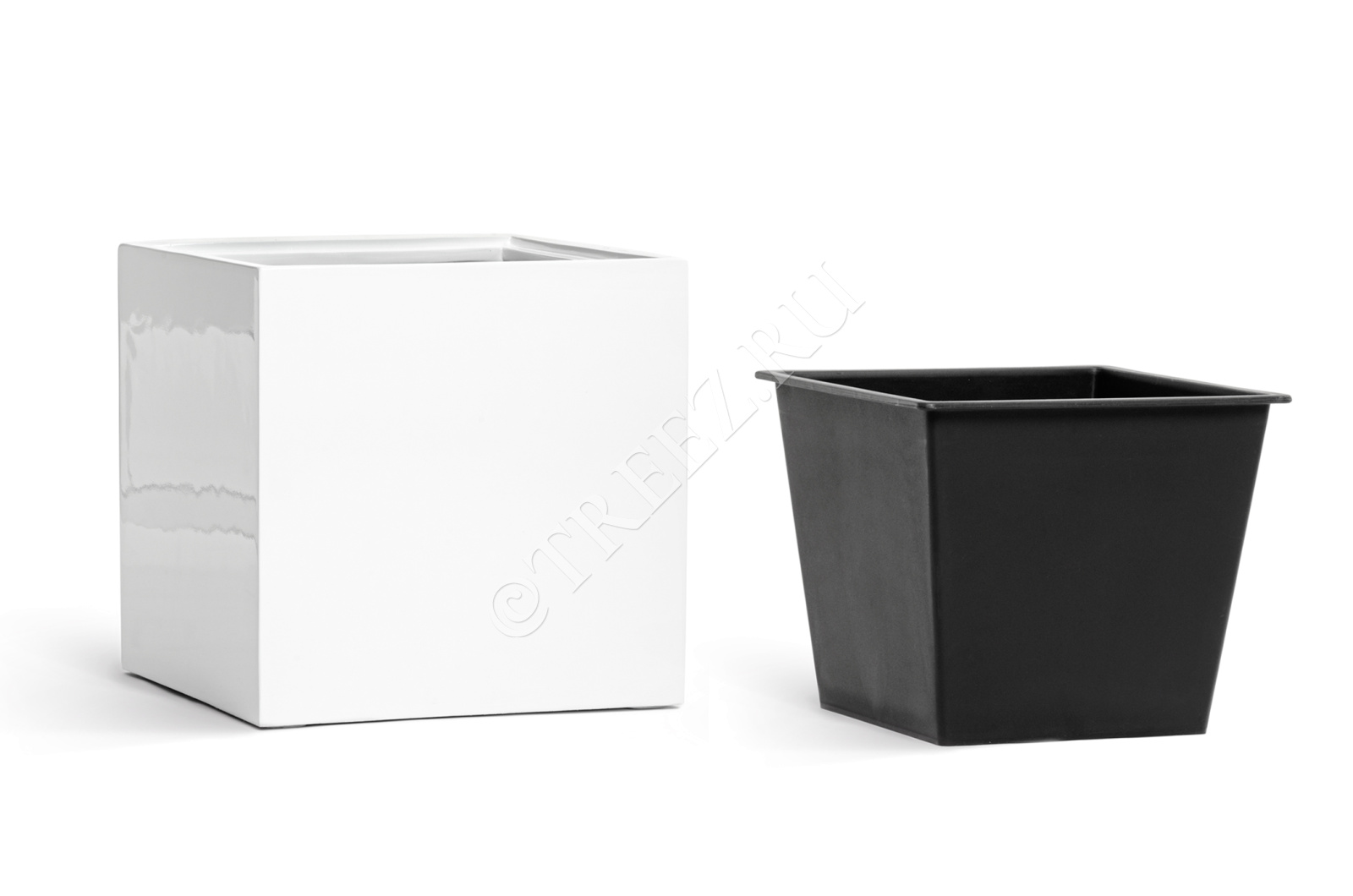 41.3320-05-033-WH-50 Кашпо  Effectory - серия Gloss - Куб - Белый глянцевый лак Цветочная коллекция  - Вид №2