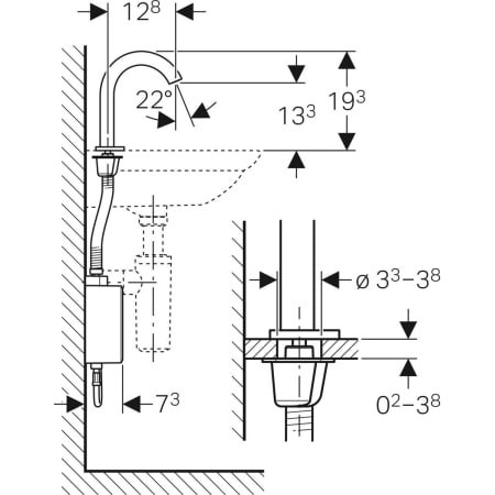GEBERIT 116.166.21.1 Смеситель для раковины Geberit Piave, вертикальный монтаж, питание от генератора, с функциональным блоком для наружного монтажа  - Вид №3