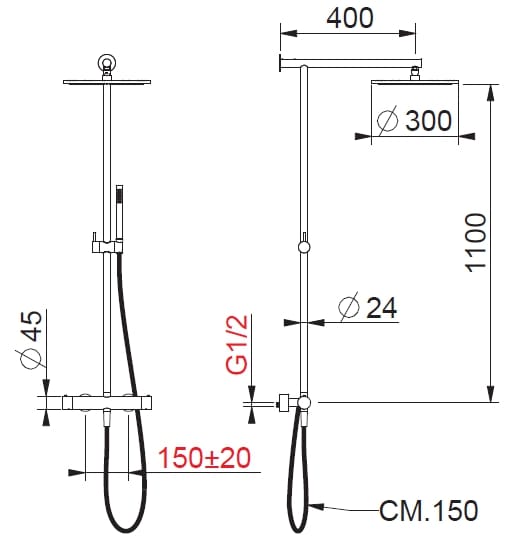 Термостатическая душевая колонна из нержавеющей стали с душем и ручным душем BEAMTECH Level ARCH-00139539 - Вид №9