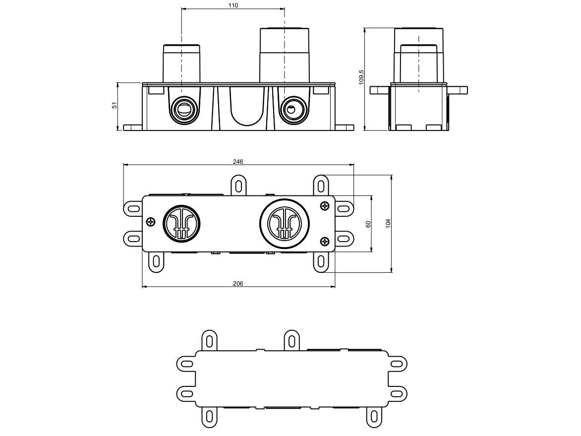 Встраиваемый корпус для смесителя для умывальника Rubinetterie Frattini 98038 ARCH-00066488 - Вид №1
