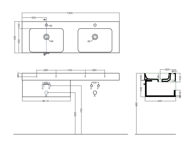 Меламиновая подвесная раковина с ящиками COLAVENE Cento ARCH-00070678 - Вид №6