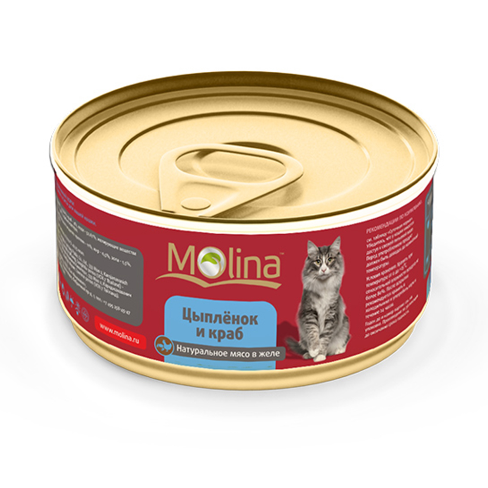 ПР0019429 Корм для кошек Цыпленок с крабами в желе банка 80г Molina 