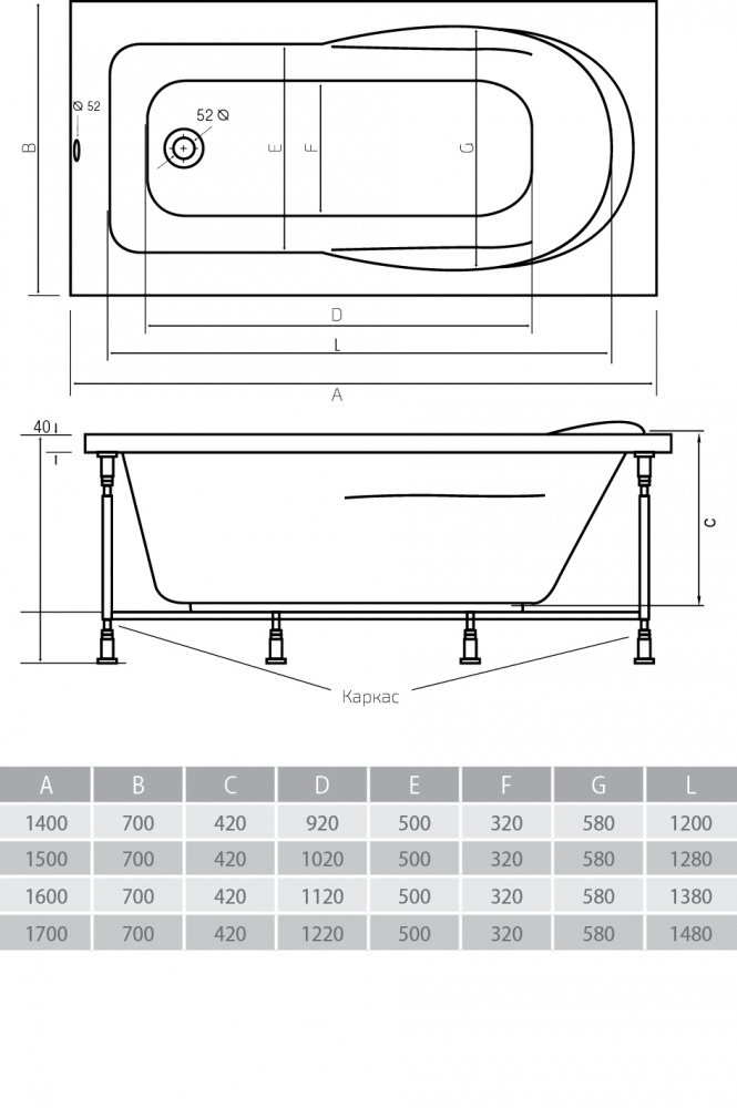 Акриловая ванна ALPEN Karmenta 140 AVP0001 - Вид №1