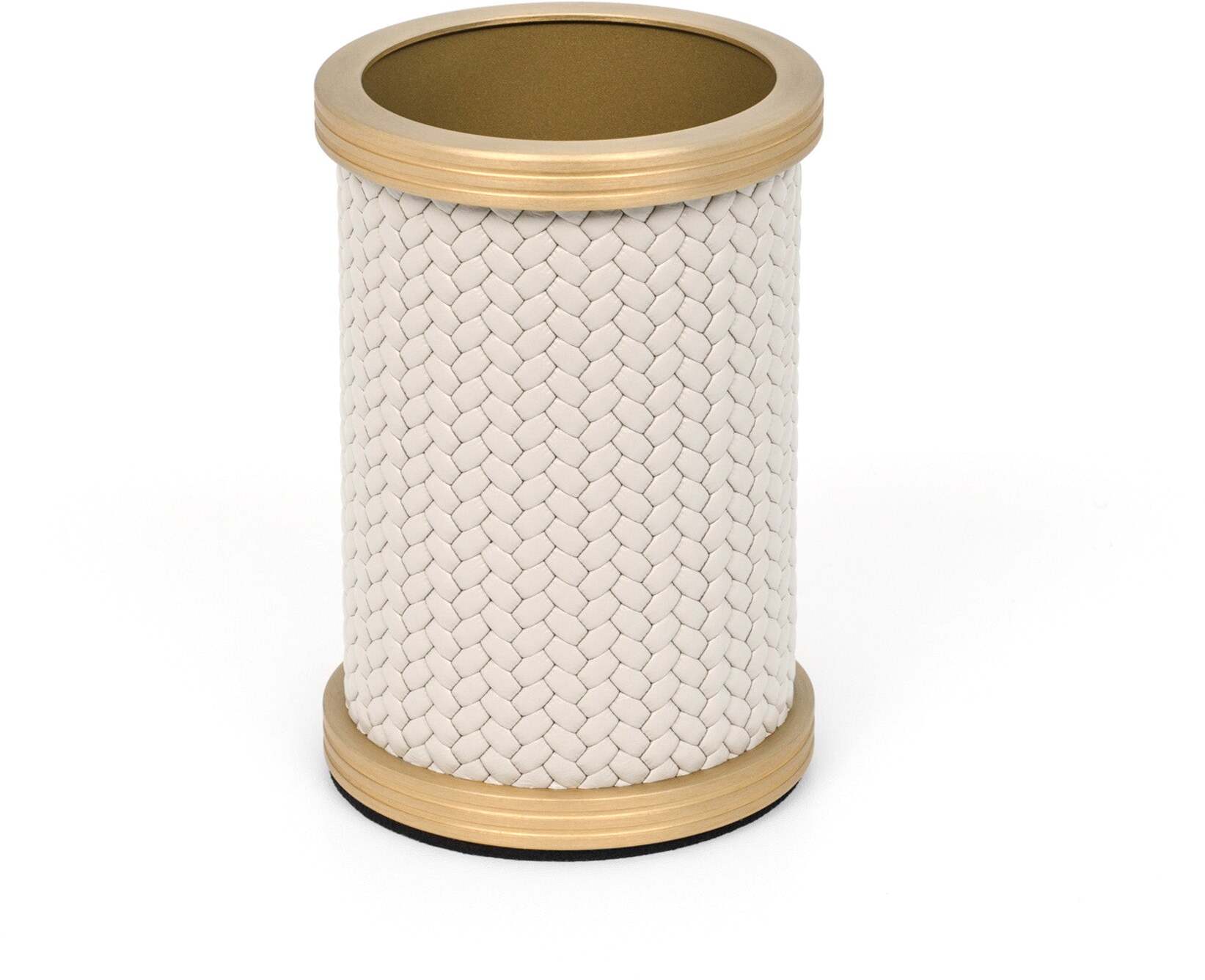 Подставка для зубных щеток Carol - Ø 6,5XH10 см / металлическая отделка_сатинированная латунь / плетеная кожа_темно-серый