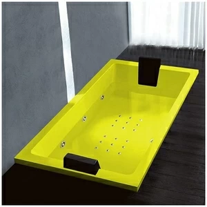 Ванна Gruppo treesse Quadra 181 ATC-V071Q-DX-ZZ жёлтая с золотой фурнитурой и гидромассажем и аэромассажем прямоугольная встроенная правая