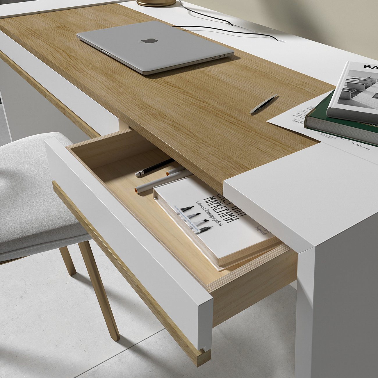 Письменный деревянный стол белый 160 см Mass BRAGIN DESIGN  00-3879378 Бежевый;белый  - Вид №2