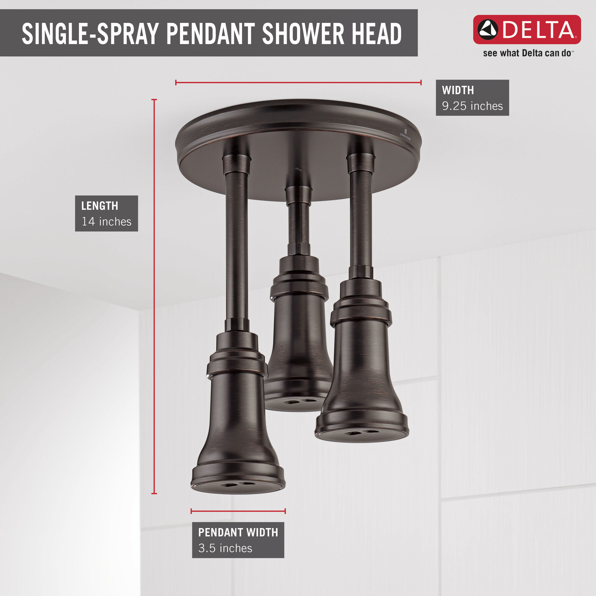 57190-RB H2Okinetic® Подвесная душевая лейка Raincan Delta Faucet Universal Showering Венецианская бронза  - Вид №2