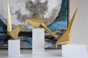 TP304D Скульптура птица, золото, 52x17x38, керамика VP