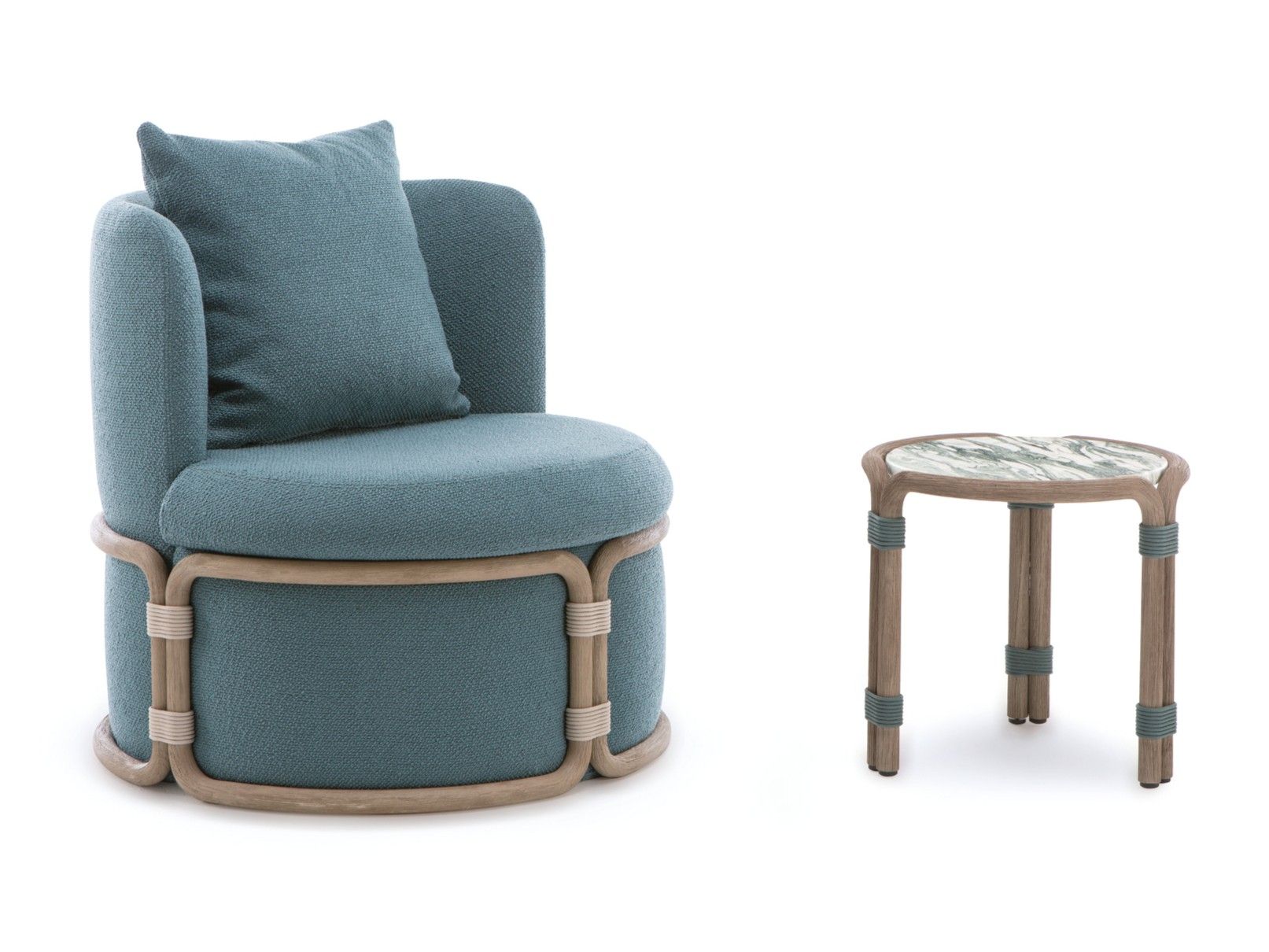 Круглый журнальный столик с мраморной и бетонной столешницей Ethimo Rotin ARCH-00005951 - Вид №2