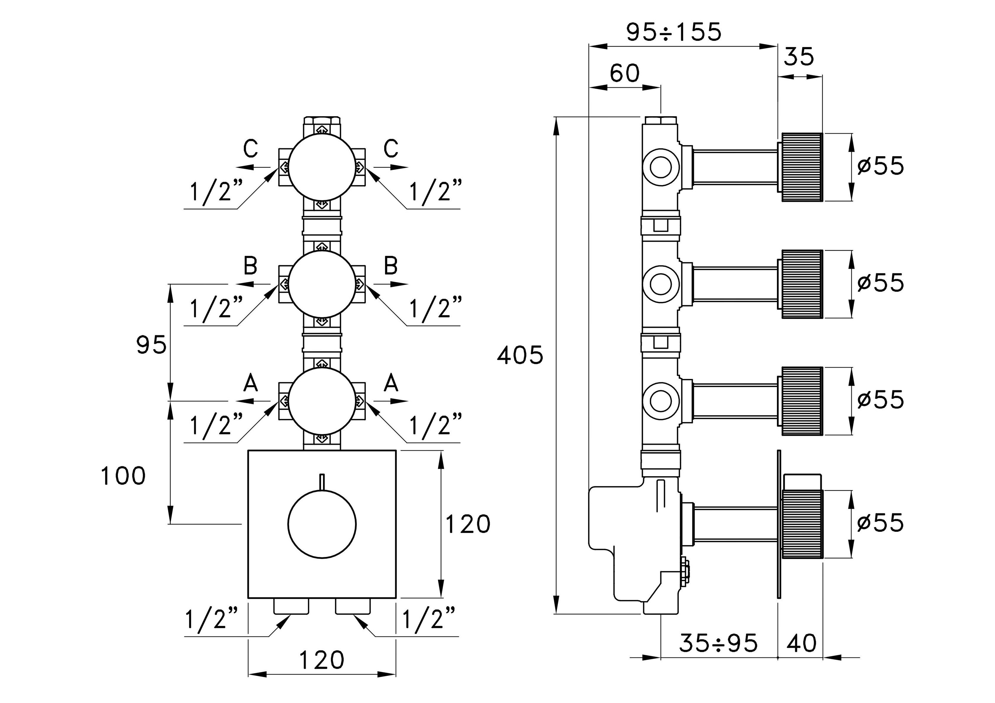 Термостатический набор для душа с 4 отверстиями RUBINETTERIE STELLA ARCH-00109397 - Вид №2
