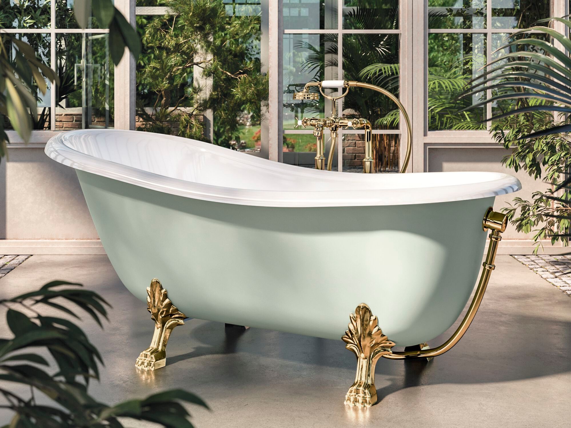 Ванна в центре овальной комнаты на ногах Gruppo Treesse мебель для ванной комнаты-отдельно стоящие ванны ARCH-00036171